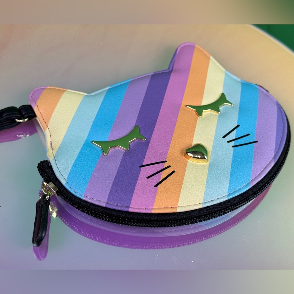Betsey Johnson Rainbow Cat Wristlet Wallet Pride Pastel Kitty Zip Change Purse